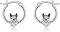 wholesale 925 Sterling Silver French Bulldog Puppy Animal Charm Hoop Earrings for Women Girls-0-0