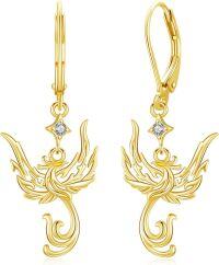 wholesale 925 Sterling Silver Phoenix Drop Earrings with Cubic Zirconia - Nirvana Rebirth  for Her-Gold