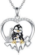 wholesale 925 Sterling Silver Penguin Love Heart Pendant Necklace with Cubic Zirconia  for Women Girls-0-0
