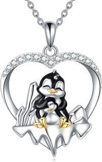 wholesale 925 Sterling Silver Penguin Love Heart Pendant Necklace with Cubic Zirconia  for Women Girls-Penguin Necklace