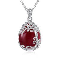 wholesale 925 Sterling Silver Filigree Teardrop Pendant Necklace for Women-KK-Tree of Life Red Agate Necklace