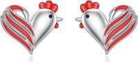 wholesale 925 Sterling Silver Heart-Shaped Rooster Stud Earrings - Cute Gift for Women and Teen Girls-Chicken earrings
