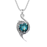 wholesale 925 Sterling Silver Birthstone Dragon Heart Pendant Necklace-December
