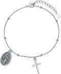 wholesale 925 Sterling Silver Virgin Mary Medal & Cross Charm Bracelet for Women Girls Catholic Religious -0-0