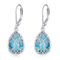 wholesale 925 Sterling Silver Larimar Tree of Life Dangle Earrings Birthstone s for Women Girls-Turquoise Sister Earrings
