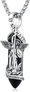 wholesale 925 Sterling Silver St Michael's Angel Protect Us Charm Necklace for Men & Women - Black Onyx Stone Pendent (24 + 3)-0-0
