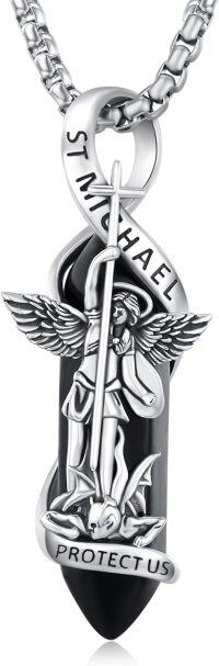 wholesale 925 Sterling Silver St Michael's Angel Protect Us Charm Necklace for Men & Women - Black Onyx Stone Pendent (24 + 3)-03-Saint Michael(healing crystal)