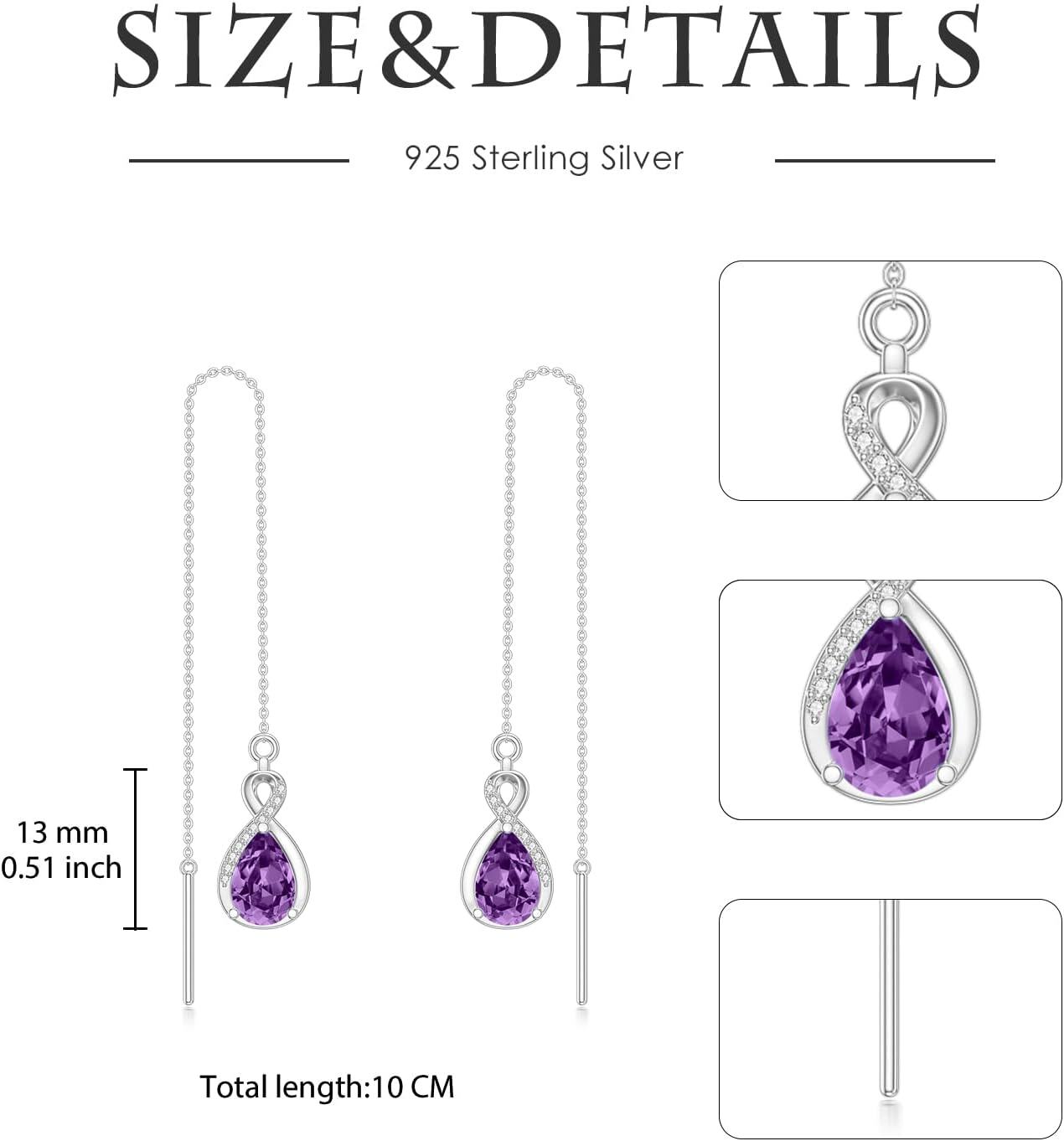 925 Sterling Silver 12 Birthstone Infinity Threader Drop Earrings for Women-0-4