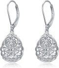 wholesale 925 Sterling Silver Floral Teardrop Leverback Drop Earrings-0-0