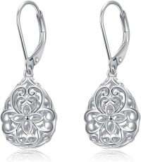 wholesale 925 Sterling Silver Floral Teardrop Leverback Drop Earrings-Filigree Teardrop