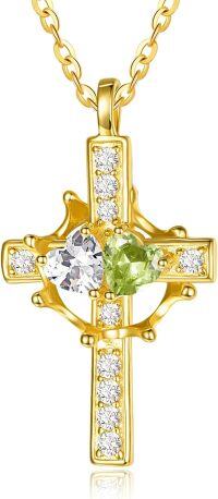 wholesale  Sterling Silver Birthstones Gold Cross Necklace for Women -04-08-Apr-Aug-04-08-Apr-Aug