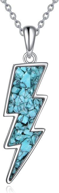 wholesale Sterling Silver White Opal Lightning Bolt Necklace Reversible Boomerang Pendant Dainty Minimalist Jewelry Gift for Women Girls-turquoise-02