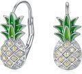 wholesale 925 Sterling Silver Pineapple Shape Green Enamel Dangle Drop Earrings Gift for Women Teenage Girl-0-0