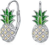 wholesale 925 Sterling Silver Pineapple Shape Green Enamel Dangle Drop Earrings Gift for Women Teenage Girl-Silver pineapple hoop earrings