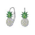 wholesale 925 Sterling Silver Pineapple Shape Green Enamel Dangle Drop Earrings Gift for Women Teenage Girl-0-0