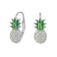 wholesale 925 Sterling Silver Pineapple Shape Green Enamel Dangle Drop Earrings Gift for Women Teenage Girl-Silver pineapple hoop earrings