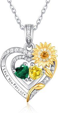 wholesale Sterling Silver 2 Birthstones Sunflower Heart Necklace for Women-05-11-May-Nov