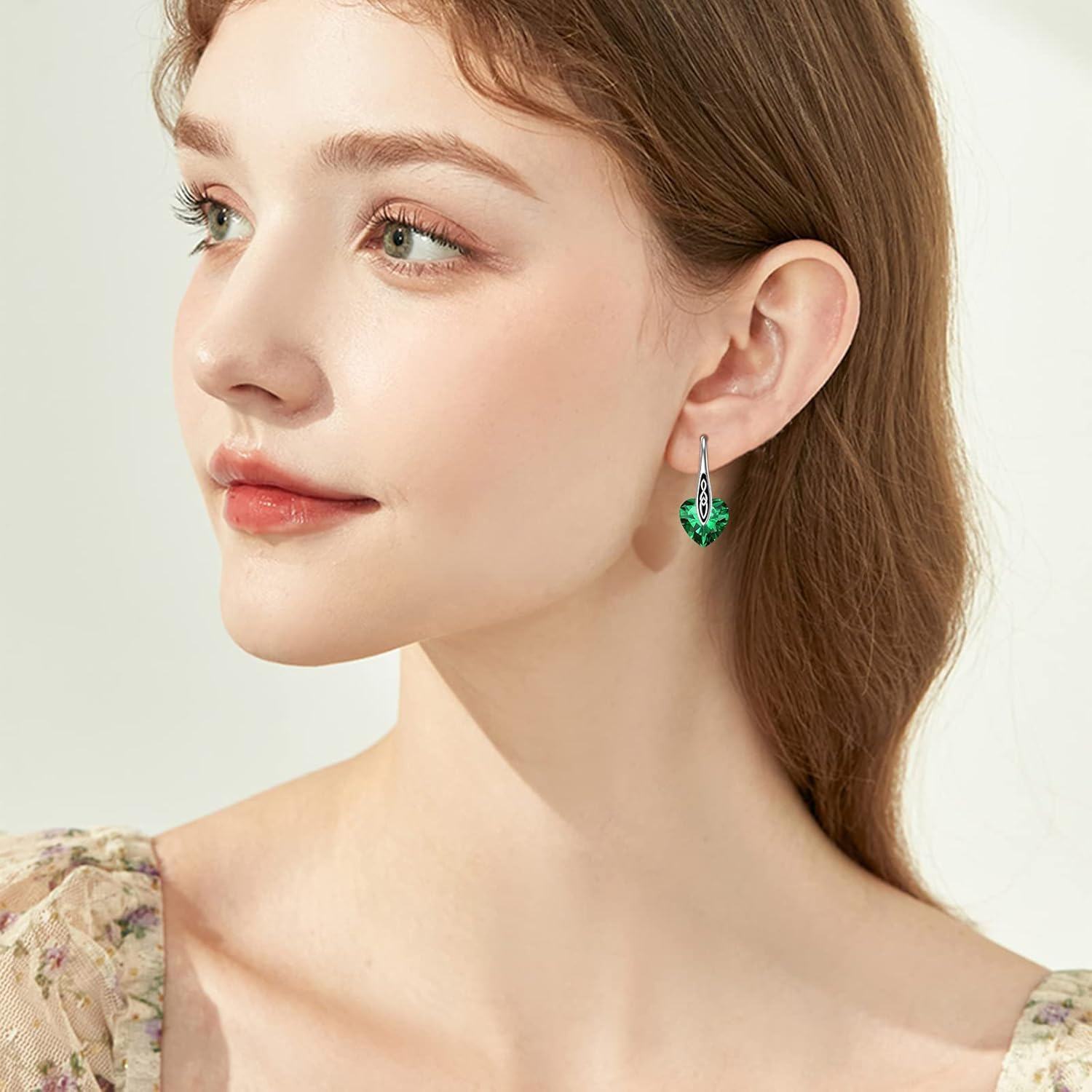 Sterling Silver Birthstone Celtic Dangle Drop Earrings Hypoallergenic Hook Irish Jewelry Gifts-0-2