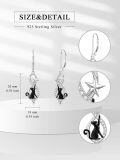 wholesale 925 Sterling Silver Black Cat Star Infinity Hook Earrings 3D Animal Jewelry for Women Girls Gift Boxed-0-1