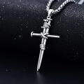 wholesale 925 Sterling Silver &  Barbed Wire Nail Cross Pendant with Beaded Chain for Men's s (24)-0-1