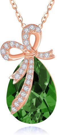 wholesale 925 Sterling Silver Crystal Bow Teardrop Birthstone Pendant Necklace-05-May-Emerald Green