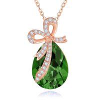 wholesale 925 Sterling Silver Red Crystal Bow Pendant Necklace-05-May-Emerald Green