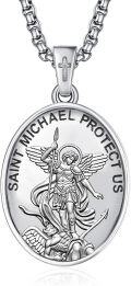 wholesale 925 Sterling Silver St Michael Archangel Pendant Protection Amulet Necklace w/ 3+2 Extender Chain -0-0