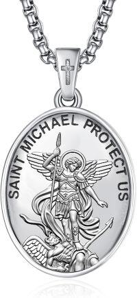 wholesale 925 Sterling Silver St Michael Archangel Pendant Protection Amulet Necklace w/ 3+2 Extender Chain -A11-Saint Michael