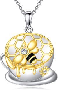 wholesale 925 Sterling Silver Honeycomb Bee Teacup Pendant Necklace-Bee Necklace