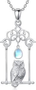 wholesale 925 Sterling Silver Owl with Teardrop Moonstone and Cubic Zirconia Pendant Necklace for Women-0-0