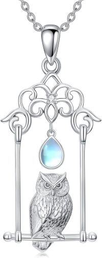 wholesale 925 Sterling Silver Owl with Teardrop Moonstone and Cubic Zirconia Pendant Necklace for Women-Owl