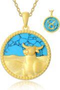 wholesale 18K Gold Plated Sterling Silver Synthetic Blue Turquoise Zodiac Necklace for Women-0-6