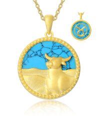 wholesale 925 Sterling Silver Virgo Zodiac Pendant Necklace Wholesale With Turquoise Inlay-4-Taurus(0420-0520)
