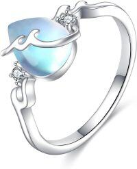 wholesale 925 Sterling Silver Blue Moonstone Wave Design Adjustable Ring for Women-Wave