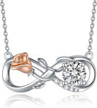 wholesale 925 Sterling Silver & 925 Sterling Silver Rose Gold Infinity Rose Necklace with 1ct Moissanite Diamond-rose flower