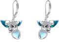 wholesale 925 Sterling Silver Moonstone Owl Drop Earrings for Women Girls  4cm Long-0-0