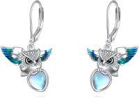 wholesale 925 Sterling Silver Moonstone Owl Drop Earrings for Women Girls  4cm Long-Owl Earrings