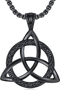 wholesale Black 925 Sterling Silver Celtic Knot Triquetra Trinity Pendant Necklace for Men-A-Black