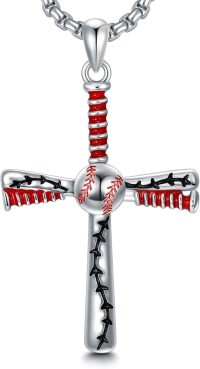 wholesale 925 Sterling Silver Baseball Cross Pendant Necklace  Sports Gifts for Men & Women-Baseball