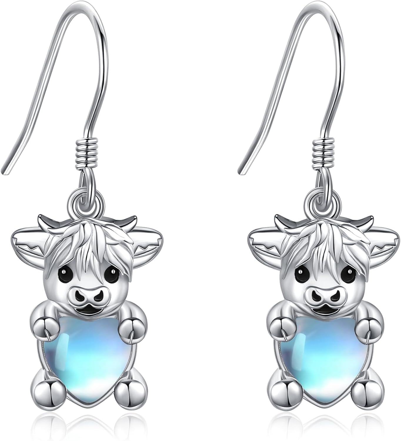 Sterling Silver Animal Earrings Horse Bee Llama Owl Jellyfish Parrot Bunny Duck Penguin Flamingo Paw Print Panda Dolphin Hummingbird for Mom-Highland Cow-Highland Cow