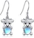 wholesale 925 Sterling Silver Cow Shape Stone Drop Dangle Earring  for Women Girls Mother's Day Birthday Anniversary Christmas Holiday Present Idea 36x18mm-0-0