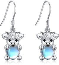 wholesale 925 Sterling Silver Cow Shape Stone Drop Dangle Earring  for Women Girls Mother's Day Birthday Anniversary Christmas Holiday Present Idea 36x18mm-Highland Cow-Highland Cow