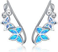 wholesale Sterling Sterling Silver Opal Butterfly Ear Climbers Crawler Earrings for Women-4-Butterfly blue opal