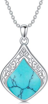 wholesale Sterling Silver Natural Gemstone Teardrop Filigree Celtic Knot Necklace-Turquoise