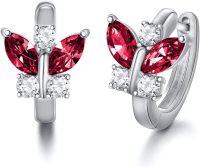 wholesale Sterling Silver Austrian Simulated Aquamarine Butterfly Hoop Earrings Hypoallergenic Gift for Women-RED