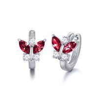 wholesale 925 Sterling Silver Butterfly Earrings Wholesale With Blue And Clear Crystals-RED