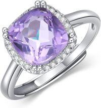 wholesale Sterling Silver Amethyst & CZ Ring - Adjustable Size 6-8, February Birthstone, Elegant Gift-A Amethyst