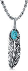wholesale 925 Sterling Silver with Turquoise and Black Onyx Feather Design Pendant Necklace for Men & Women-0-0