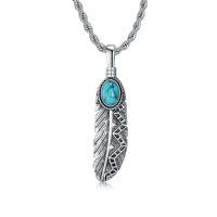 wholesale 925 Sterling Silver Turquoise Feather Pendant-Turquoise