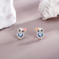 wholesale 925 Sterling Silver Owl Heart Stud Earrings with Rose Gold Accents and Blue Crystal for Women Girls Gifts-0-1